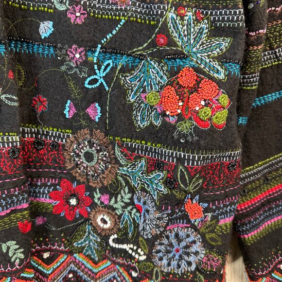 Chico's‎ Anniversary Collection Floral Jacket Womens Sz 1 Black Wool Beaded - Picture 4 of 8